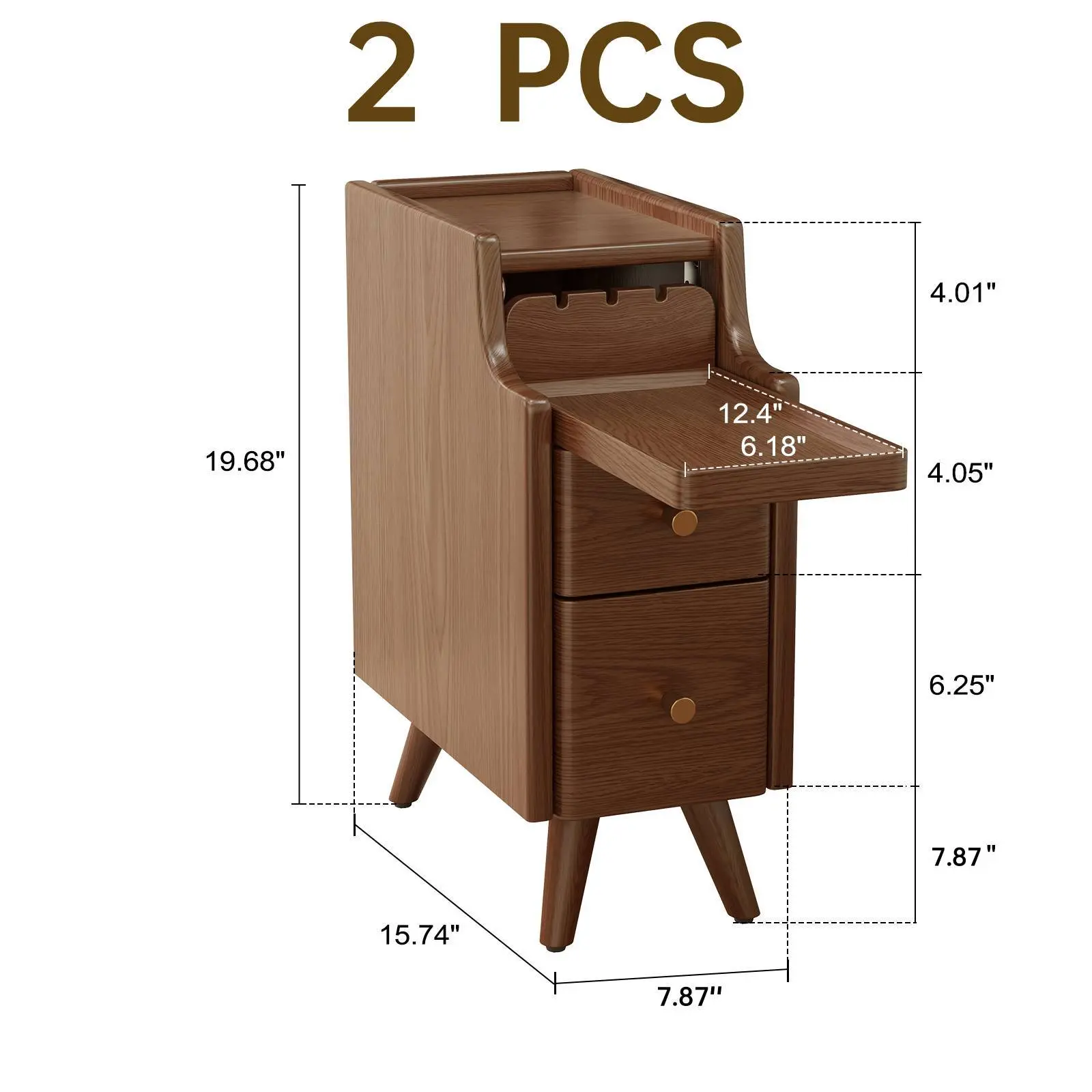 Premium Solid Wood Nightstand | No MDF, 2 Drawer Storage, Space-Saving Bedside Table