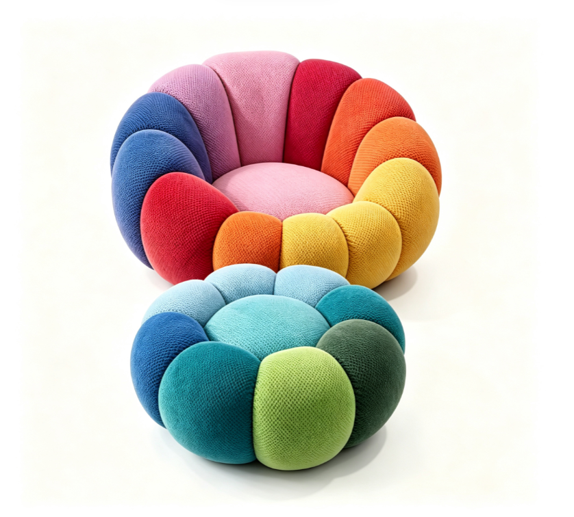 HULIABU Bubble Pumpkin Accent Chair with Ottoman-Soft Cozy Lounge Armchair for Living Room & Bedroom