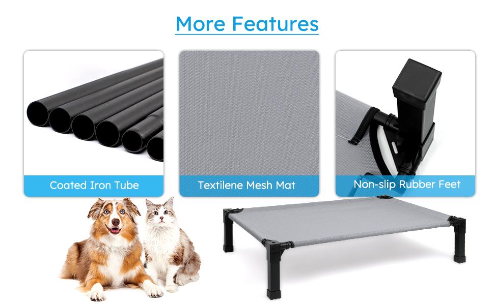 Premium Cooling Elevated Dog Bed - Portable Raised Cot with Snap, Solid Polyester Textilene Mesh, Classic Design, Easy Assembly, Airflow Boost, Temperature Control, Stain Resistant Detachable Washable Mesh & Metal Frame for Outdoor Use