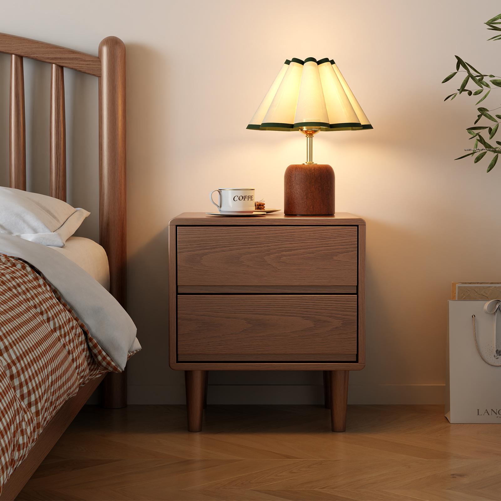 Solid Wood Nightstand with Drawers - Mid-Century Modern Storage Nightstand, Hand-Polished Edges Refined Wood Bedside Table for Modern Bedroom Arm’s Reach Storage