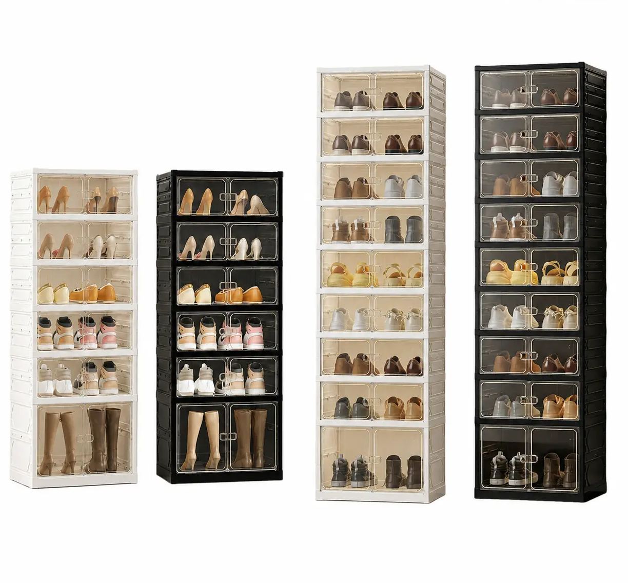 UFORU folding shoe rack, magnetic transparent door shoe cabinet, 9 layers, can store 18 pairs of shoes, simple design, large capacity, sturdy and stackable plastic shoe cabinet, space-saving, no installation required#SummerWins#DFYD