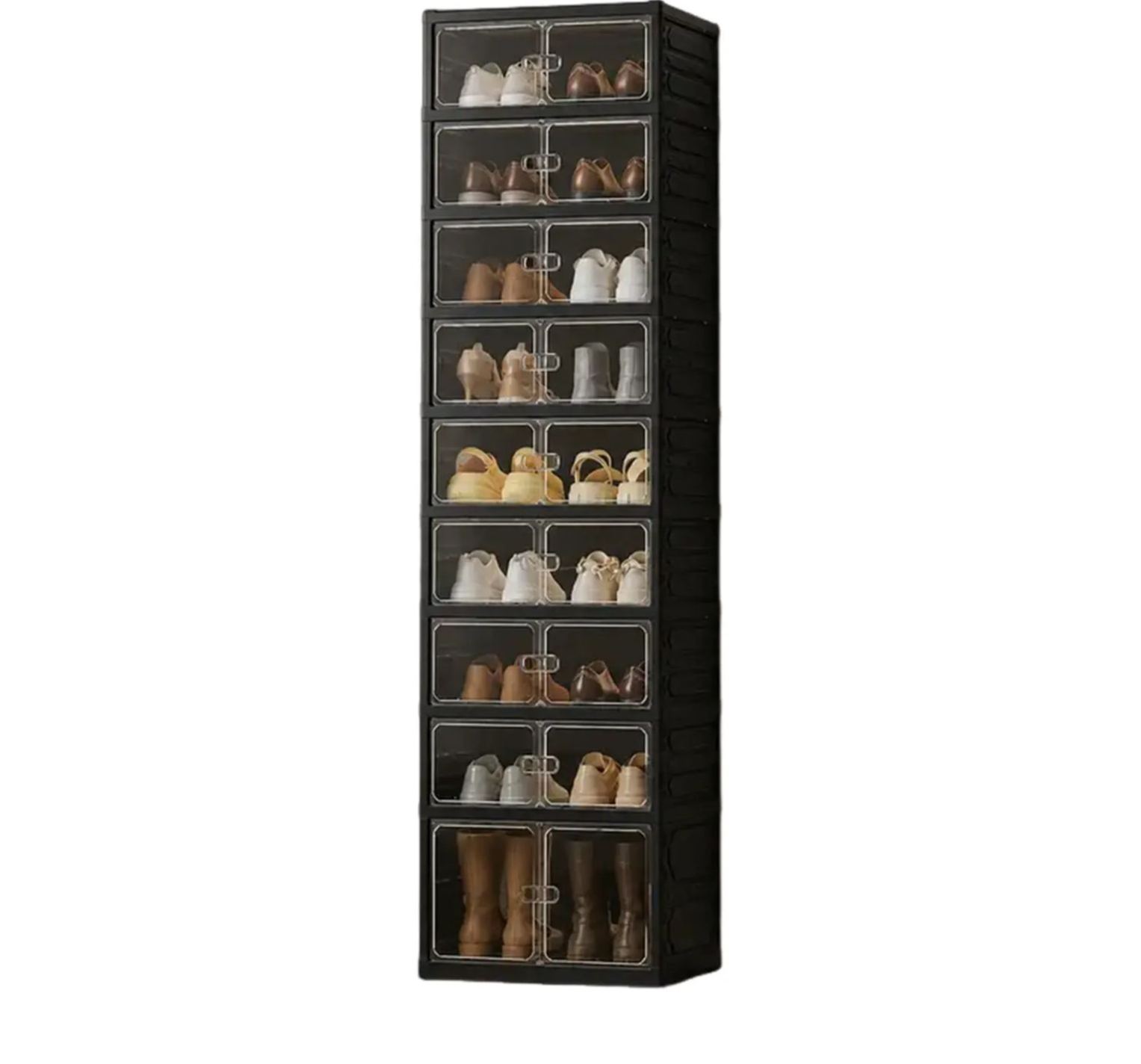UFORU folding shoe rack, magnetic transparent door shoe cabinet, 9 layers, can store 18 pairs of shoes, simple design, large capacity, sturdy and stackable plastic shoe cabinet, space-saving, no installation required#SummerWins#DFYD