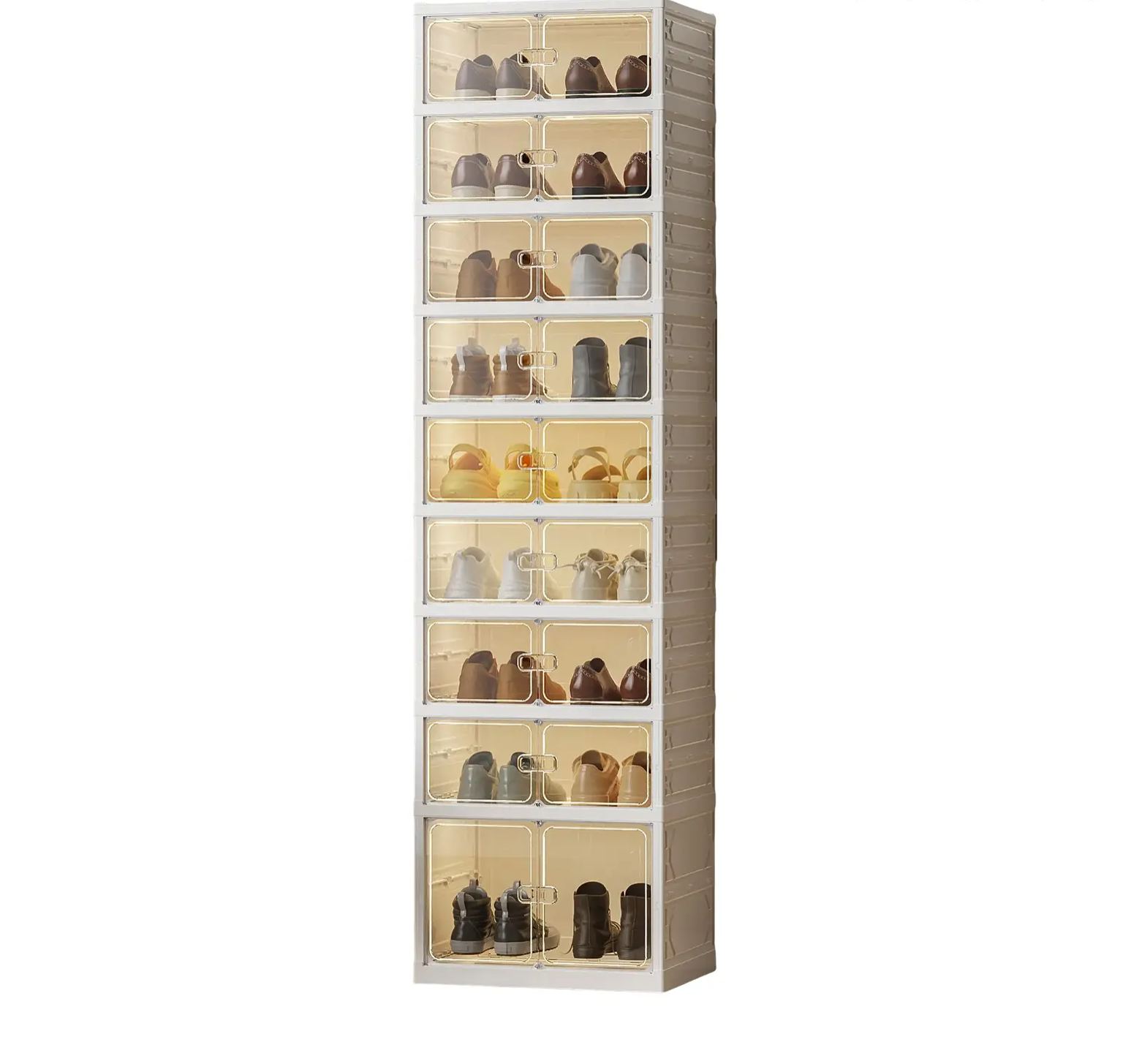 UFORU folding shoe rack, magnetic transparent door shoe cabinet, 9 layers, can store 18 pairs of shoes, simple design, large capacity, sturdy and stackable plastic shoe cabinet, space-saving, no installation required#SummerWins#DFYD