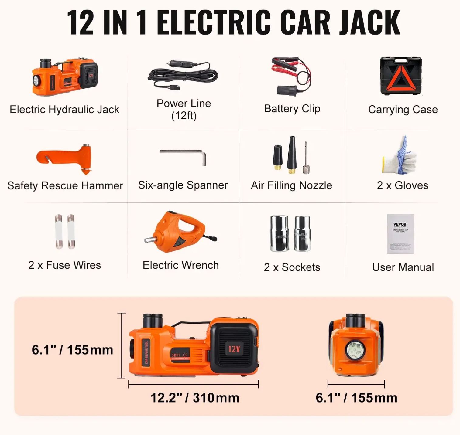 5 Ton Electric Car Jack Kit, 11023 LBS Hydraulic Jack with Electric Impact Wrench, Built-In Air Pump & LED Light, Portable Tire Change Kit for SUV, Sedan & Truck