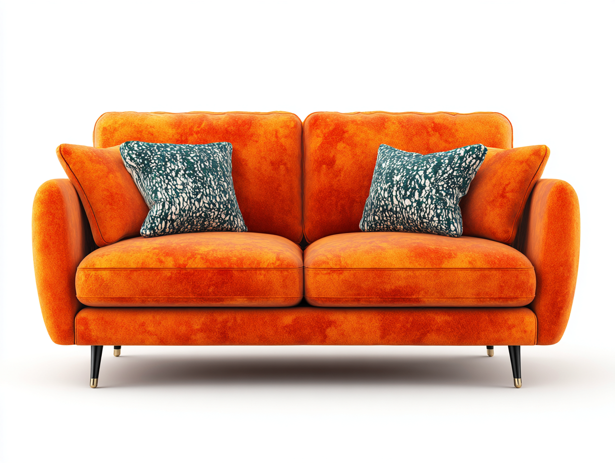 Zweisitzer Sofa-Stoff-Metall-Holz-176 x 88 x 82 cm-Orange-Mid Century Modern Stil-Cozygoyard