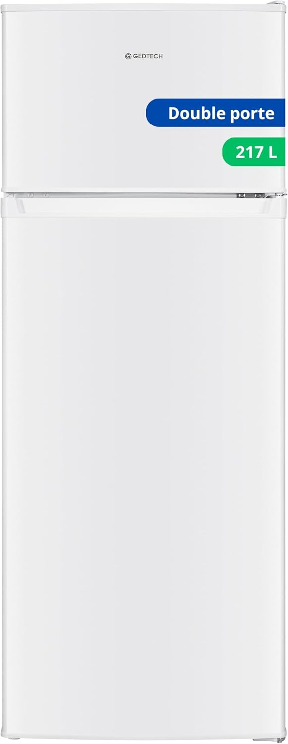 GEDTECH Réfrigérateur Congélateur Haut GE217DP 217L - Blanc - Pose Libre - Double Porte Classe E Compact-Nestuphut