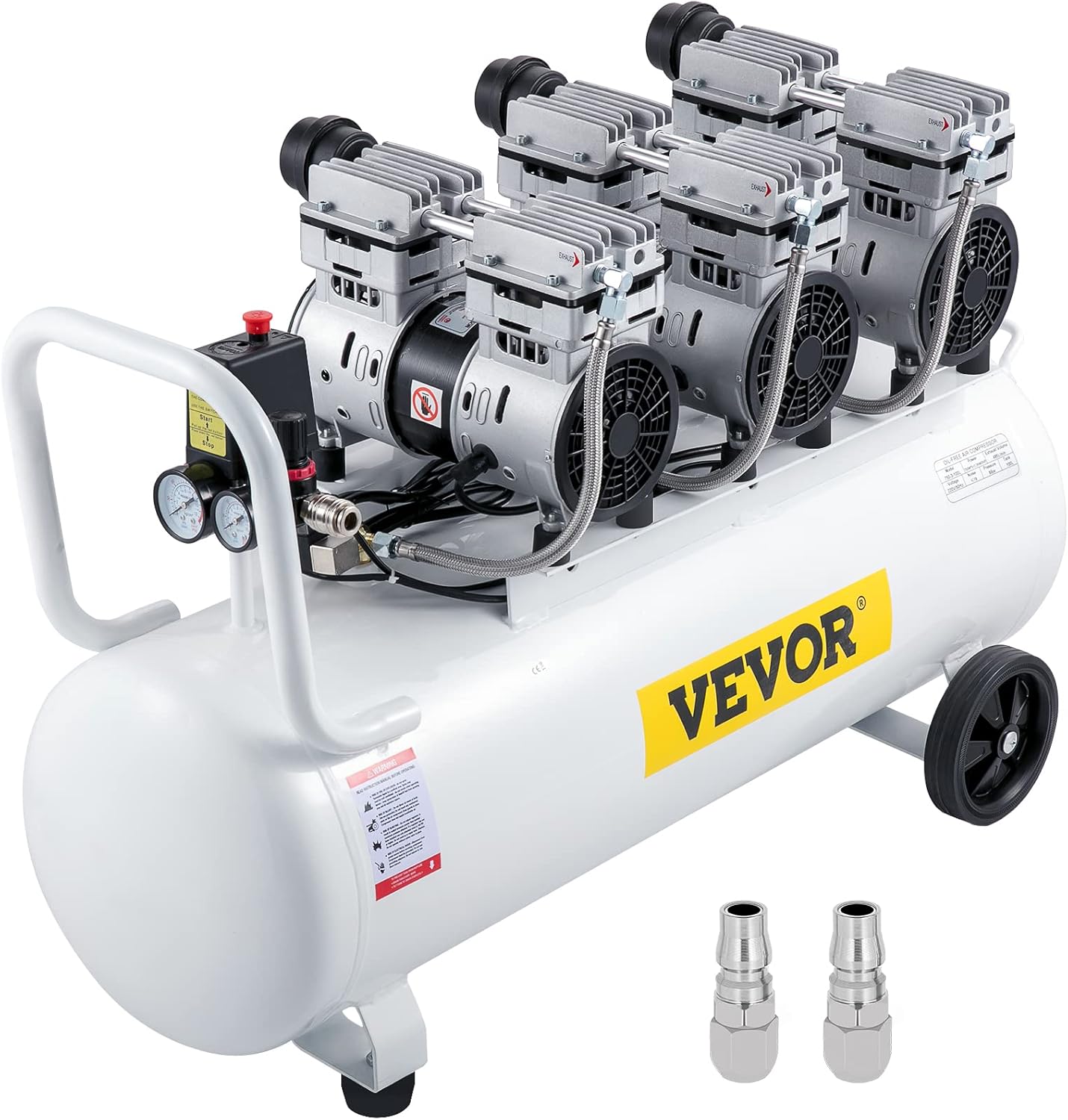 Compresseur d'air VEVOR sans huile silencieux 100 L 2,2 kW 220 V 58 dB avec électrovanne et 2 buses à gaz-Nestuphut