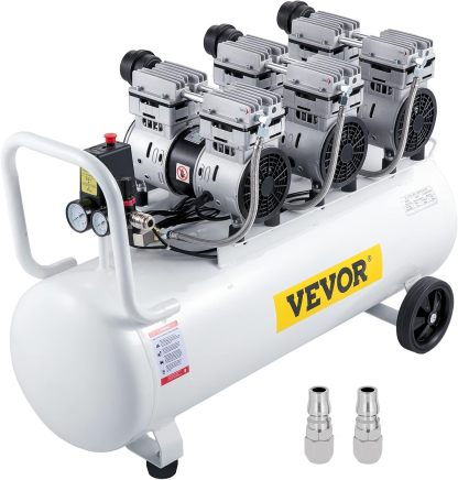 Compresseur d'air VEVOR sans huile silencieux 100 L 2,2 kW 220 V 58 dB avec électrovanne et 2 buses à gaz-Nestuphut