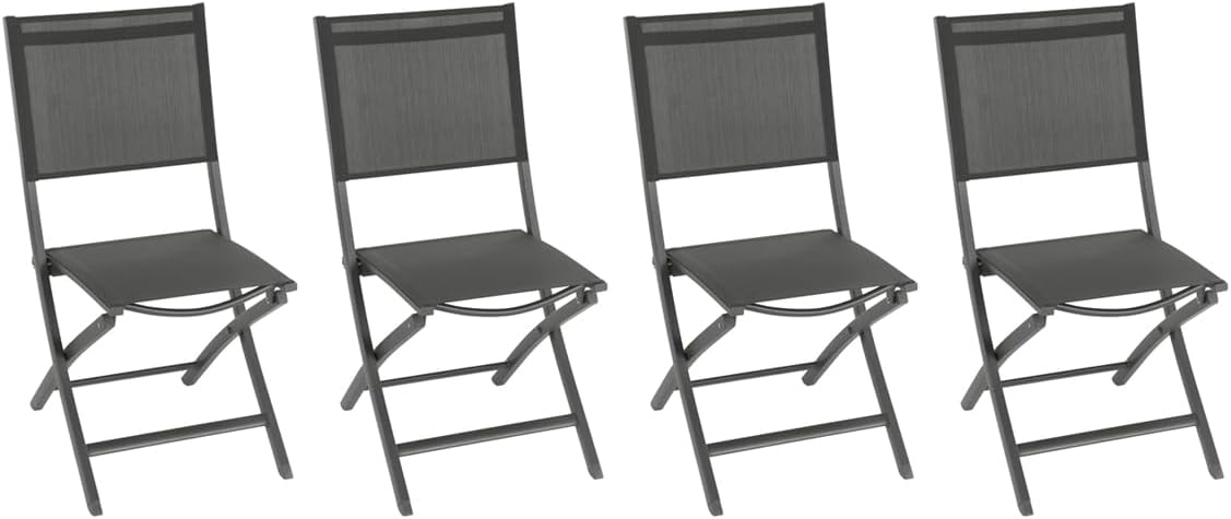 Hespéride Essentia - Lot de 4 chaises de jardin pliantes anthracite - Aluminium et texaline pour extérieur-Nestuphut