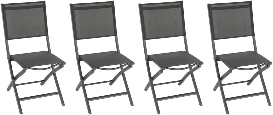 Hespéride Essentia - Lot de 4 chaises de jardin pliantes anthracite - Aluminium et texaline pour extérieur-Nestuphut