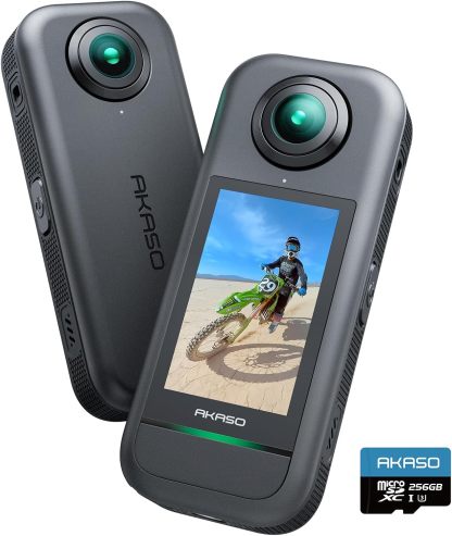 AKASO 360 caméra sport - vidéo 5.7K 360 carte 256 Go photos 72 MP écran 2.29 pouces WiFi suivi AI-Nestuphut