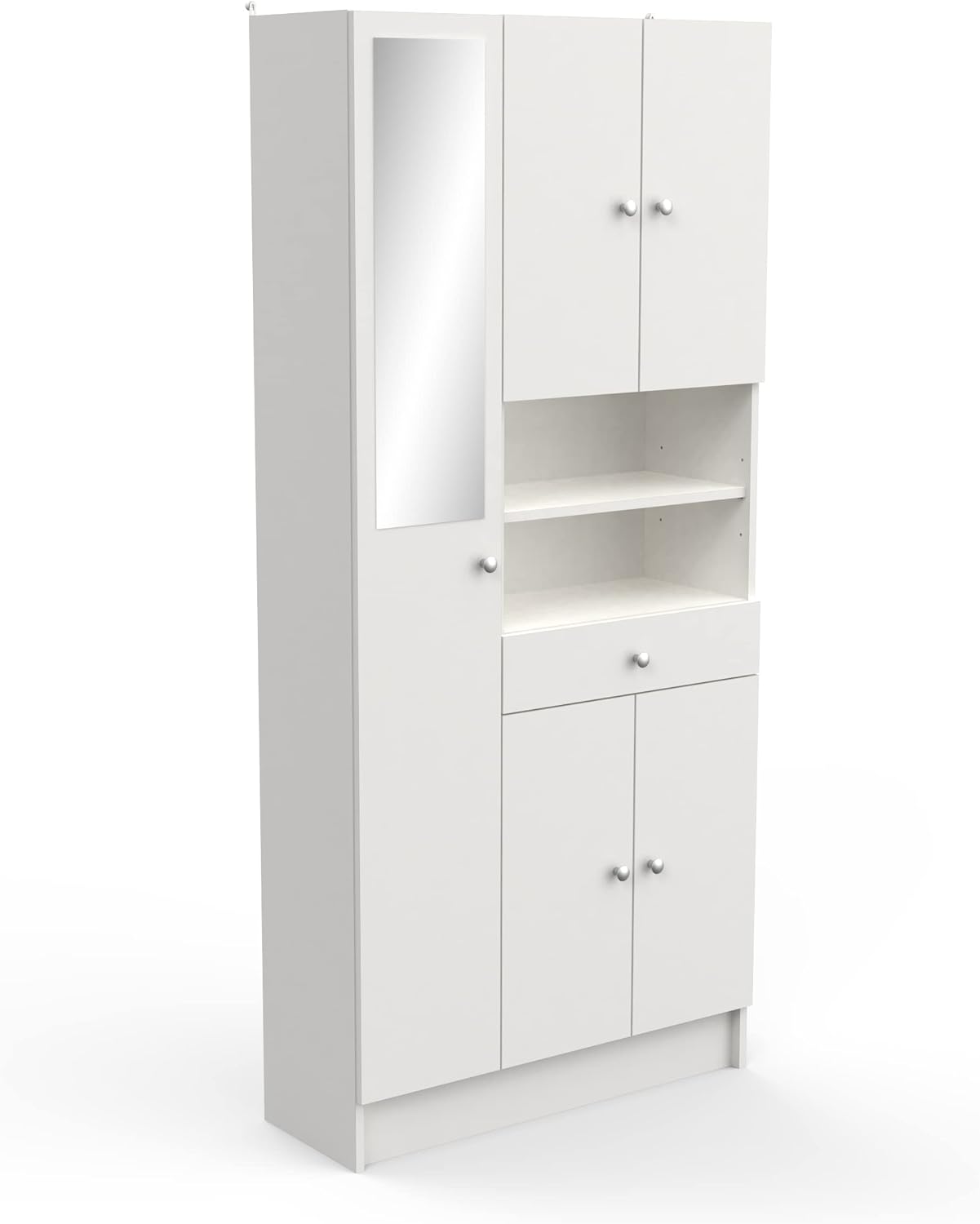 Meuble colonne de rangement salle de bain blanc - bois d ingénierie 82 x 32 x 180 cm - étagère réglable montage au sol - pour textiles de salle de bain-Nestuphut