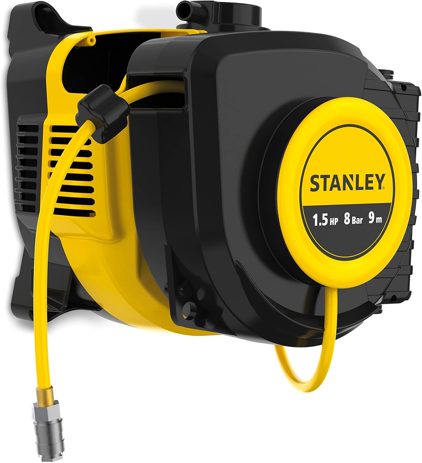 Compresseur mural Stanley WALLTECH jaune 230 V 1,5 CV portable avec enrouleur 9 mètres pour bricolage et usage avec fil électrique-Nestuphut