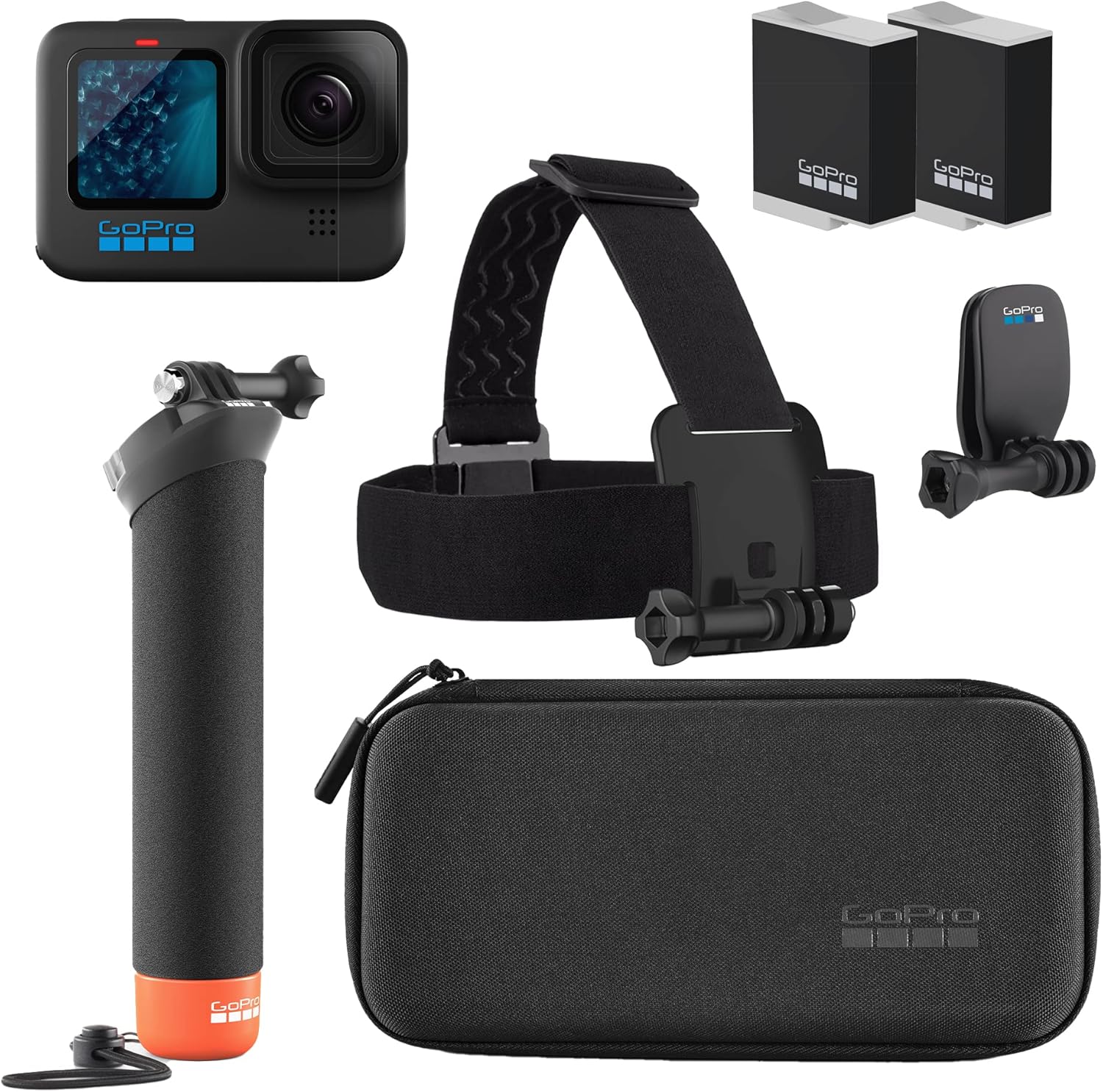 GoPro HERO11 Black ensemble accessoires - caméra 5.3K avec batterie Enduro poignée flottante serre tête clip rapide et étui-Nestuphut