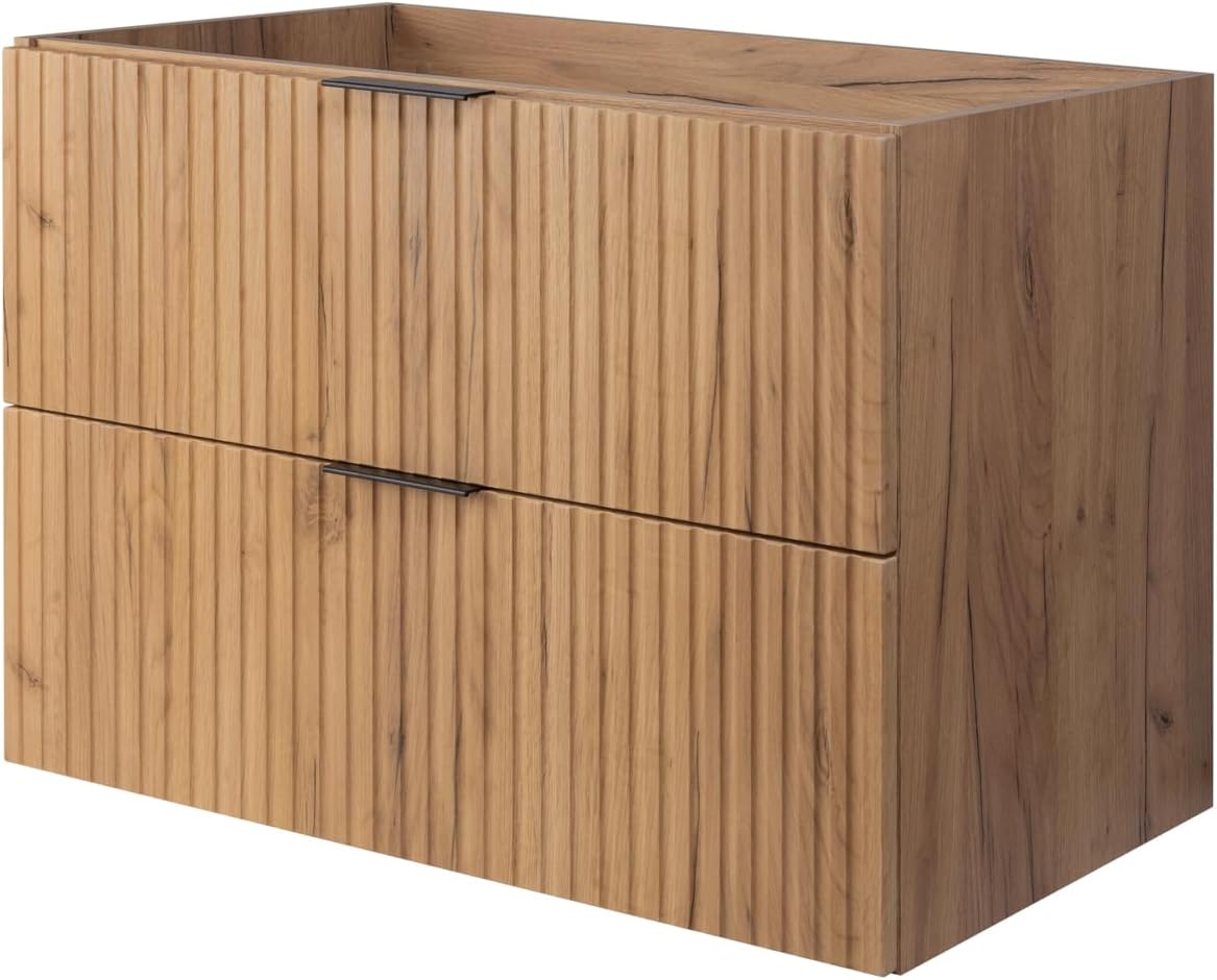3E living meuble salle de bain chêne Craft - 80 x 46 x 57 cm avec poignée noire - bois d ingénierie montage au sol - porte panneau plat accessoires inclus-Nestuphut