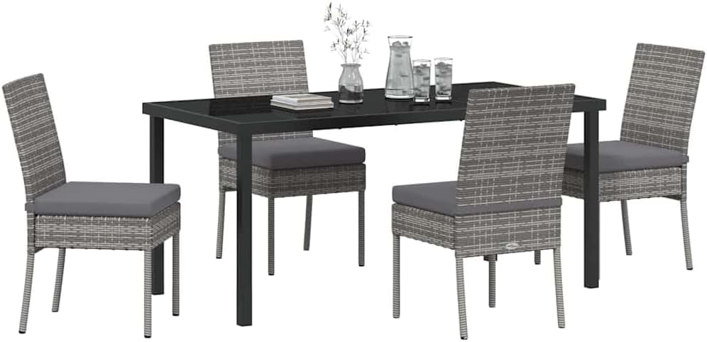 Ensemble salle à manger de jardin vidaXL 5 pièces - Table polyrotin et chaises acier gris - terrasse moderne-Nestuphut