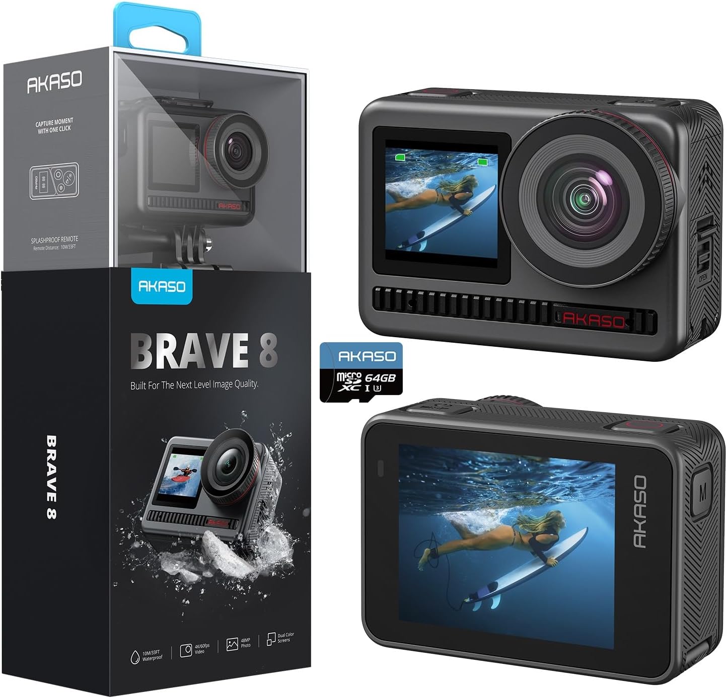 AKASO Brave 8 caméra sport - 4K 60 fps étanche 60 m 48 MP WiFi stabilisation SuperSmooth zoom et 2 batteries-Nestuphut