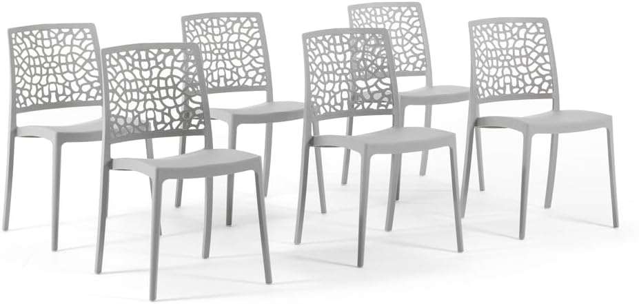 Chaises de jardin Siediti Fuori e Dentro Alina lot de 6 polypropylène fibre de verre empilables gris clair-Nestuphut