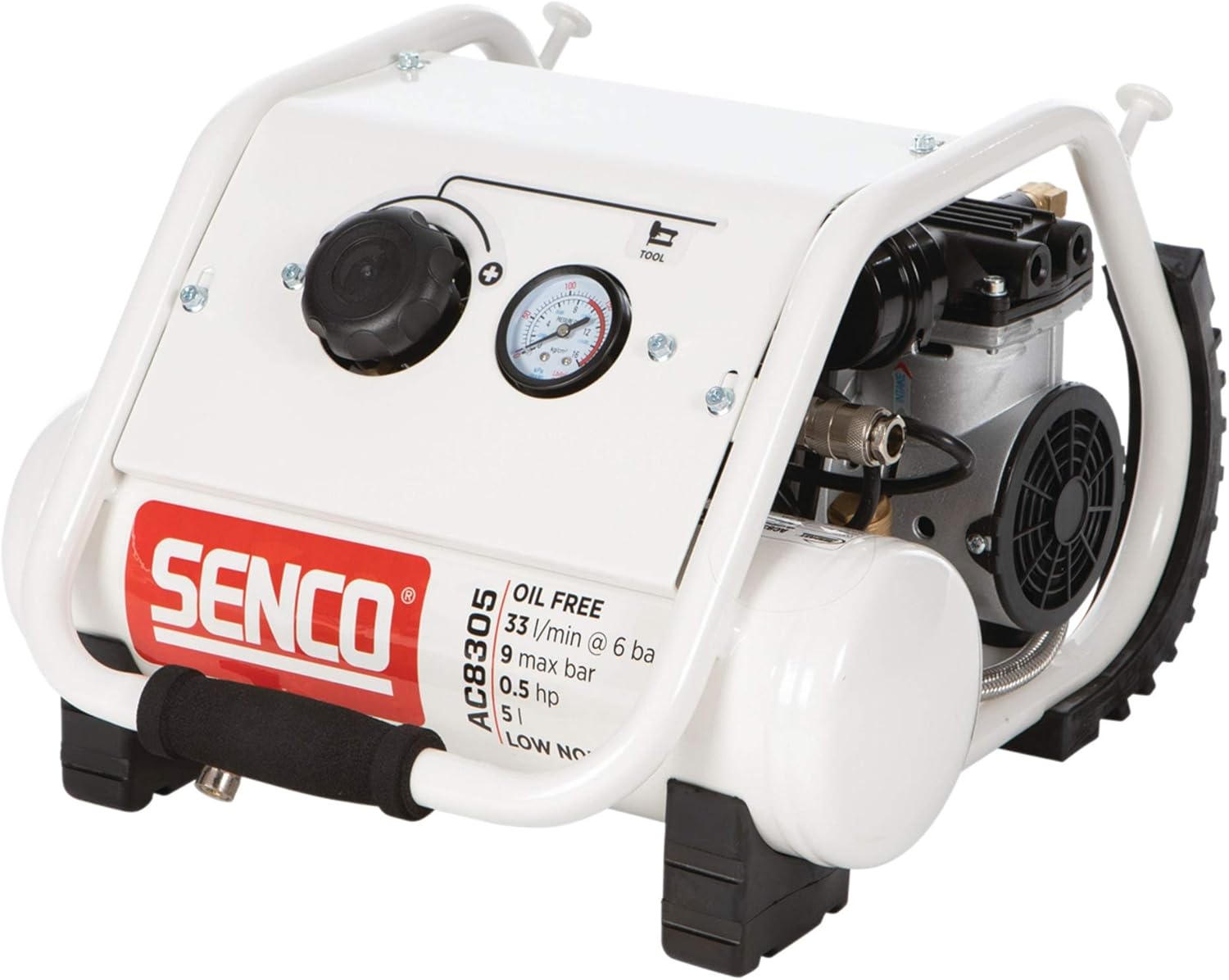 Compresseur silencieux SENCO AC8305 240 V portable 5 L blanc avec raccord universel et poignée de transport-Nestuphut