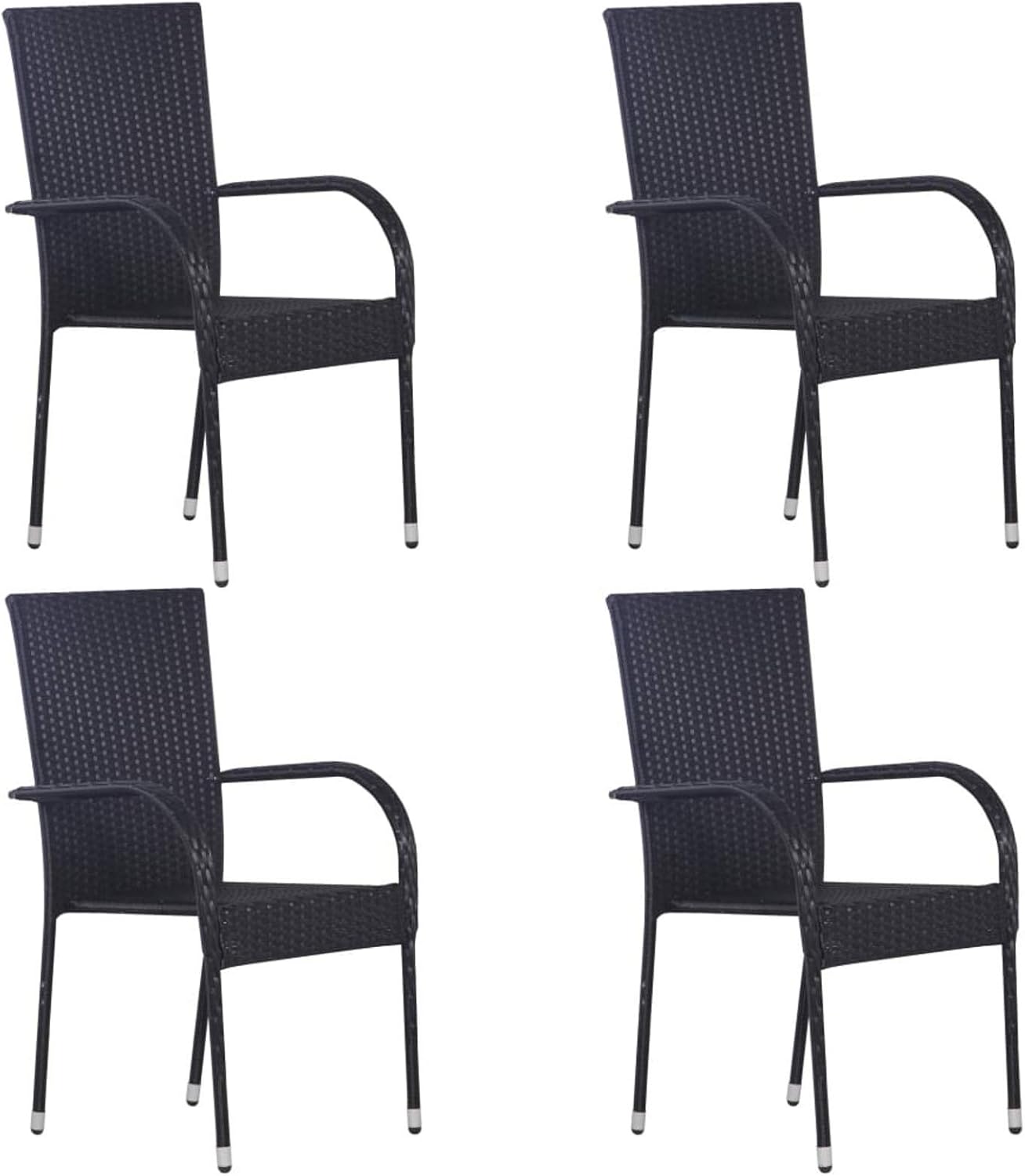 Lot de 4 chaises empilables d'extérieur ZEYUAN en résine tressée noire pour mobilier de repas jardin terrasse-Nestuphut