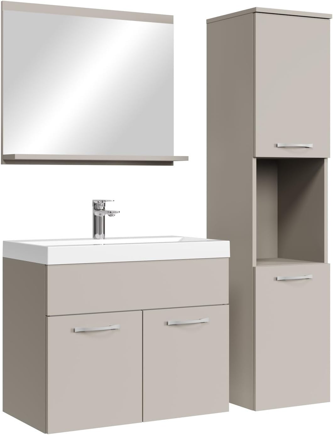 Badplaats Montréal ensemble meubles salle de bain cachemire - 60 x 35 x 51 cm avec lavabo - miroir et placard salle de bain - ensemble complet à assembler-Nestuphut