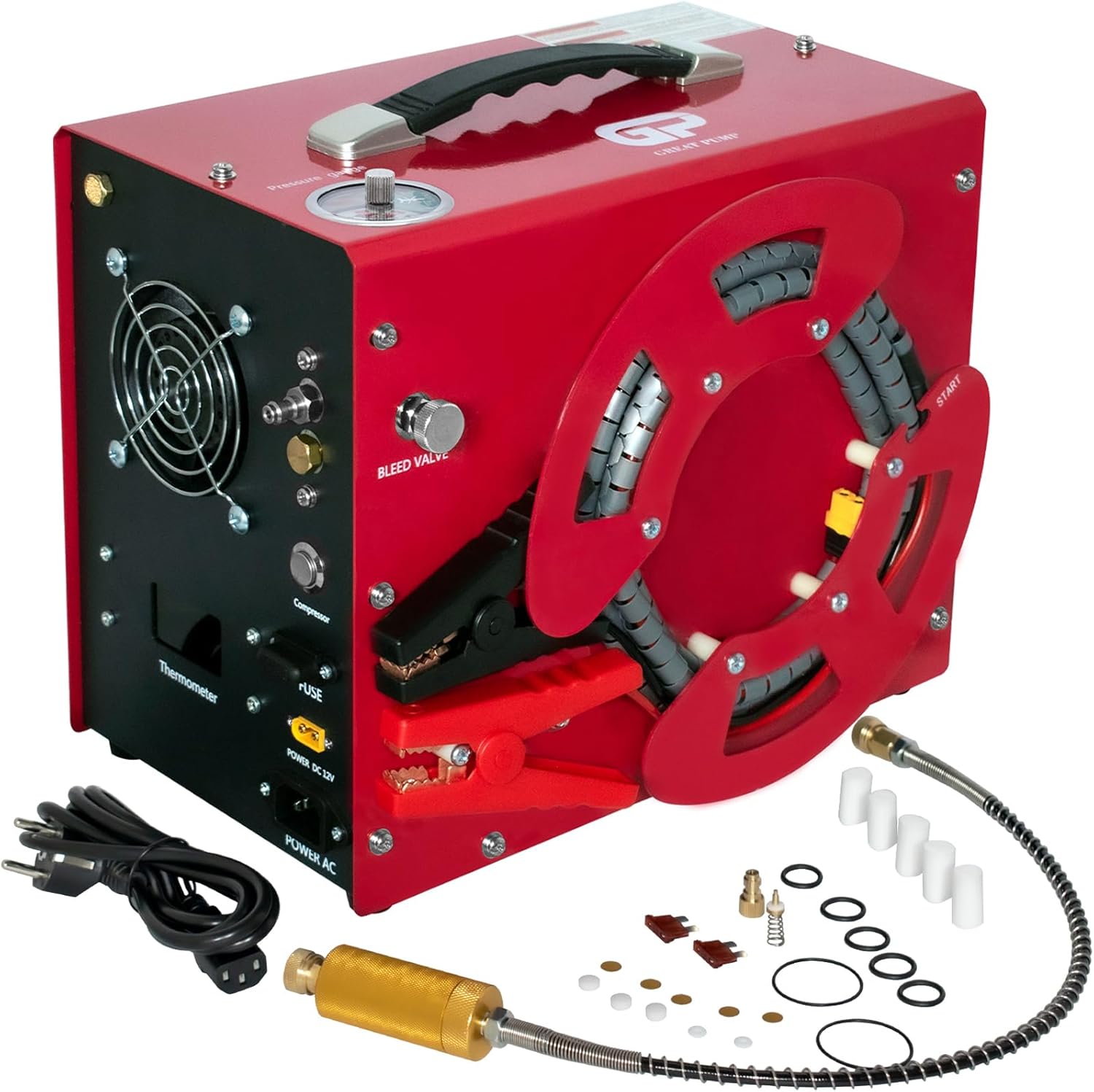 Compresseur d'air PCP TUXING auto-stop 220 V AC ou 12 V voiture 300 W rouge sans huile ni eau avec filtre à air PCP-Nestuphut