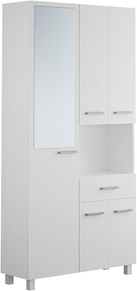 Vente-unique Colonne Salle de Bain avec Miroir sur Pied 180cm Blanc MINELA Rangement Vertical Élégant-Nestuphut