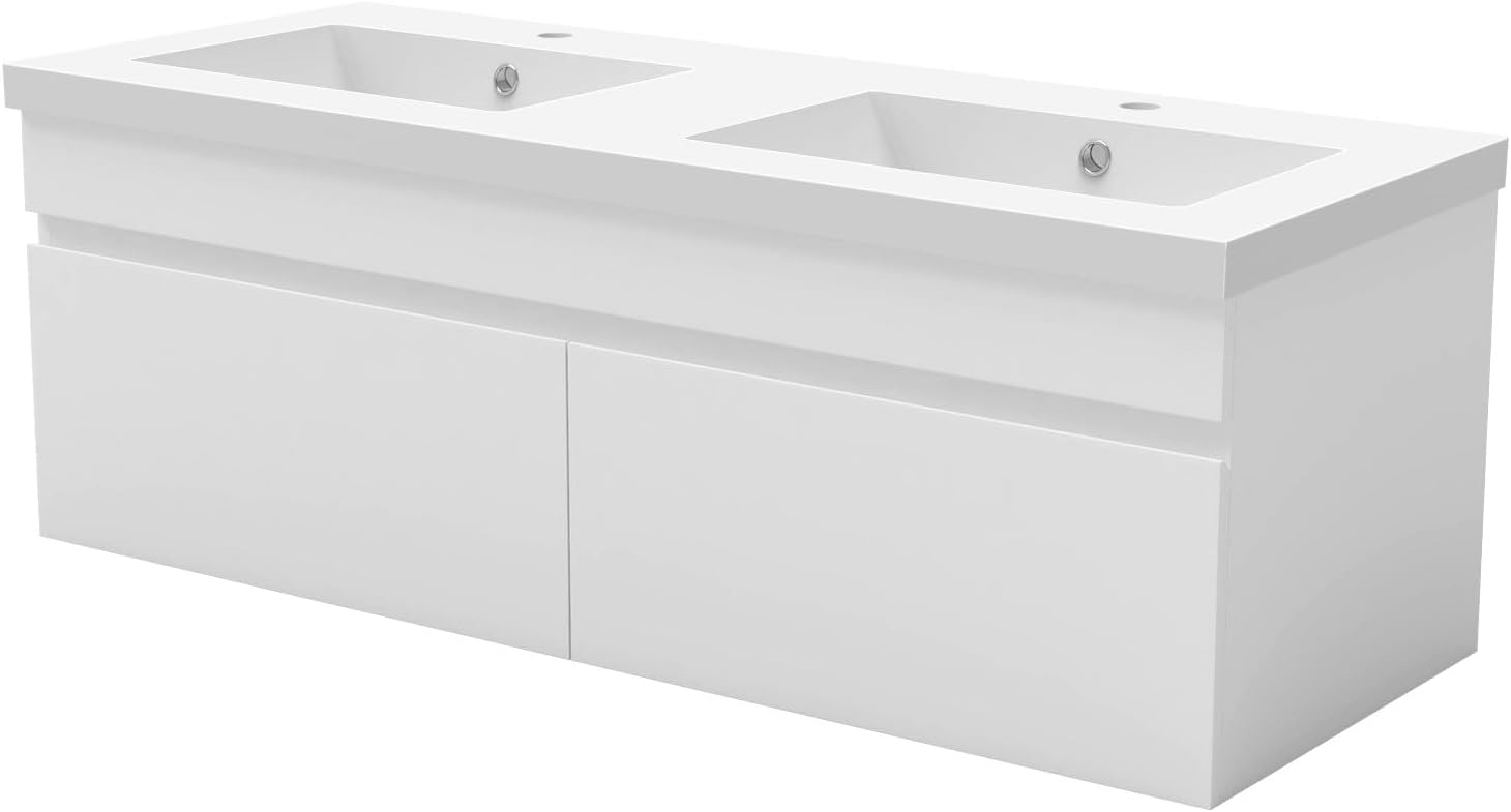 AICA meuble double vasque salle de bain blanc - 120 cm rangement sous vasque - bois d ingénierie MDF anti déformation - montage au sol style contemporain-Nestuphut