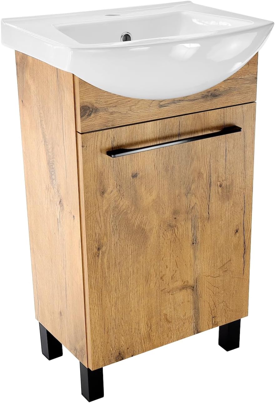 Meuble salle de bain avec lavabo - Paplinski - rangement WC pieds reglables - 50 x 40 x 84 5 cm chene Lancelot-Nestuphut