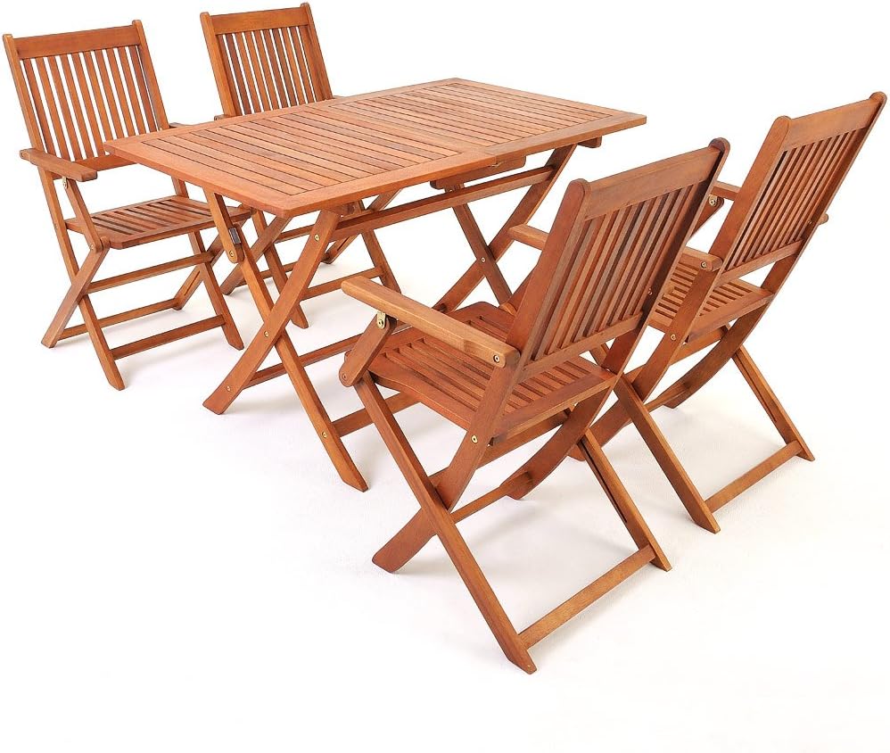 Casaria Sydney Komfort - Ensemble de jardin en bois acacia brun FSC - Table 120 cm et 4 chaises pliables pour terrasse-Nestuphut