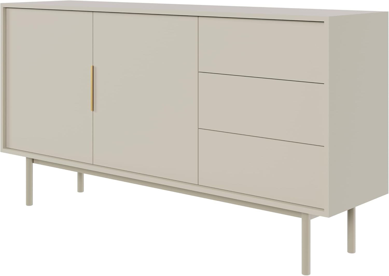 Selsey VIVIARO buffet taupe gris beige - 154 x 39 x 82 cm avec 2 portes et 3 tiroirs - bois et bois d ingénierie - ouverture push pour salon chambre-Nestuphut