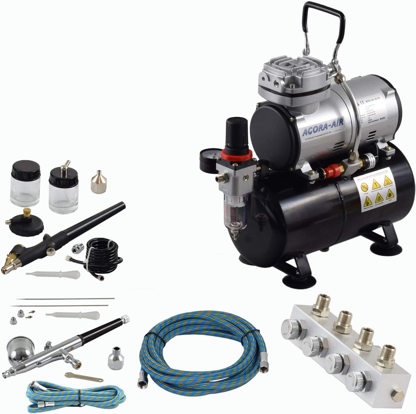 Kit aérographe professionnel AT Airbrush XIII.1 compresseur 4 bar réservoir 3 L 240 V 125 W avec 2 pistolets buses et tuyaux-Nestuphut