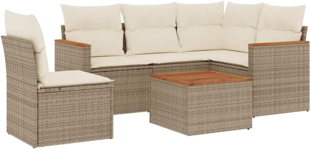 vidaXL Salon de Jardin 6 pieces avec coussins ensemble mobilier extérieur résine tressée beige crème canapé terrasse patio-Nestuphut