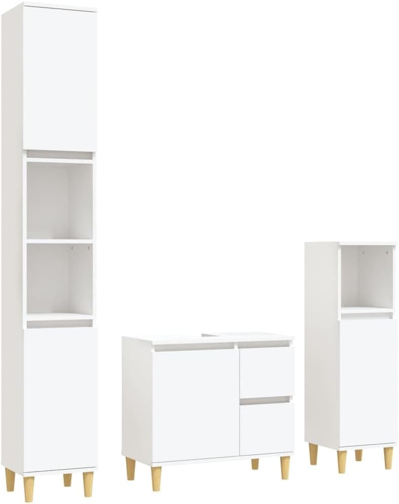 vidaXL Ensemble Armoires Salle de Bain 3 Pieces Meuble Lavabo Scandinave Blanc Rangement Fonctionnel-Nestuphut