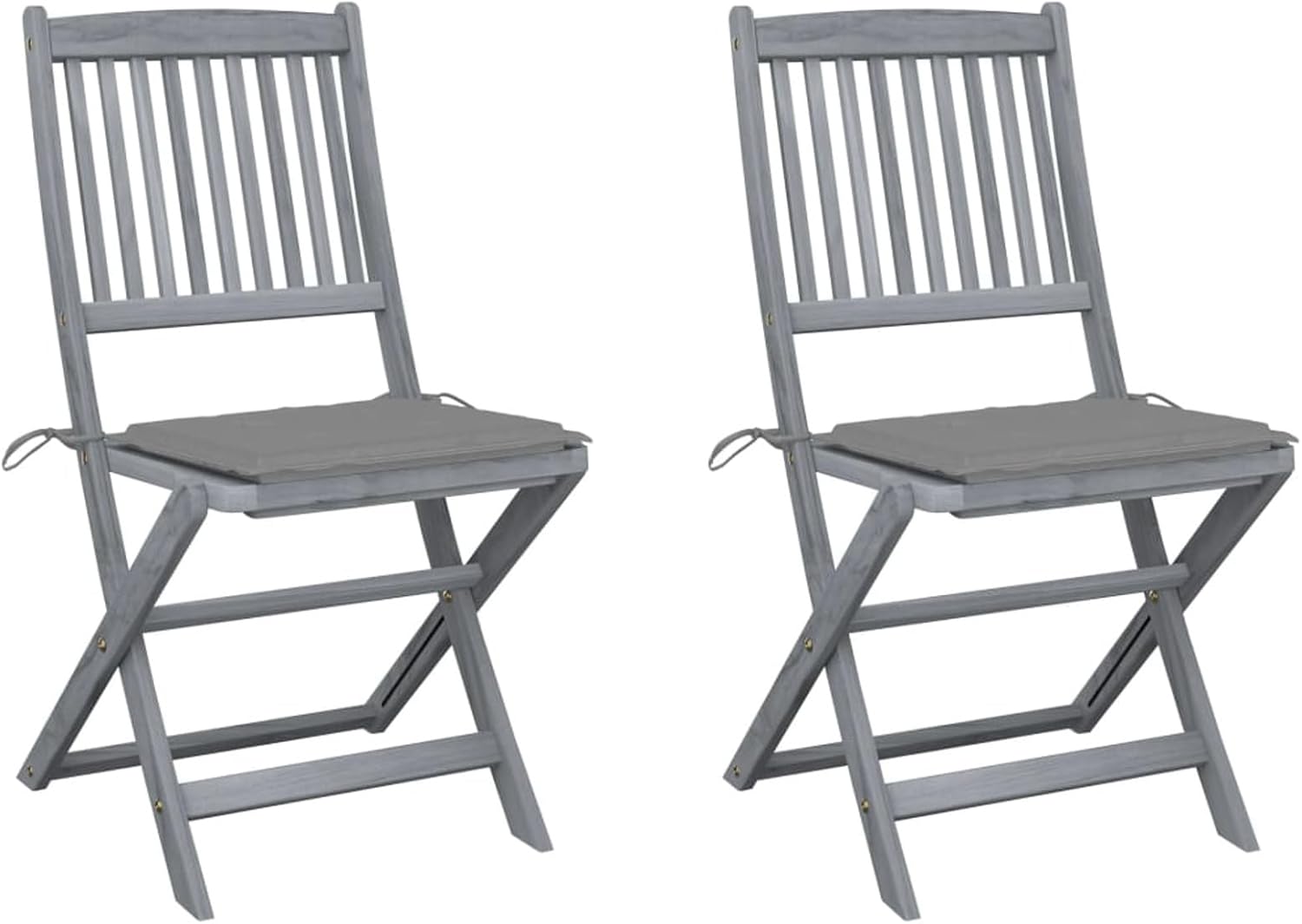Lot de 2 chaises pliables de jardin Sufrk - Bois d'acacia avec coussins gris - chaises de patio terrasse-Nestuphut