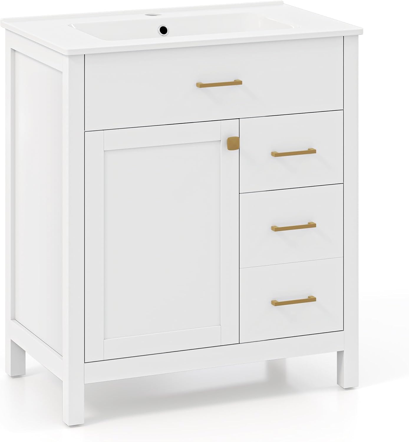 Meuble salle de bain lavabo - COSTWAY - 2 tiroirs lateraux placard porte - 76 x 46 5 x 86 cm blanc-Nestuphut