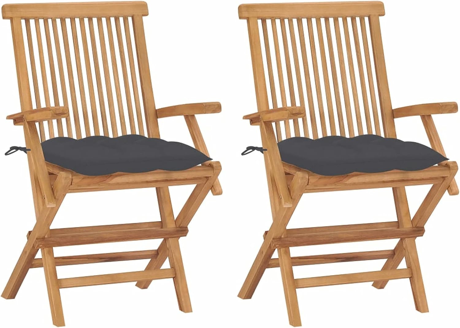 Lot de 2 chaises de jardin Tidyard - Teck préhuilé avec coussins anthracite - chaises pliables avec accoudoirs-Nestuphut