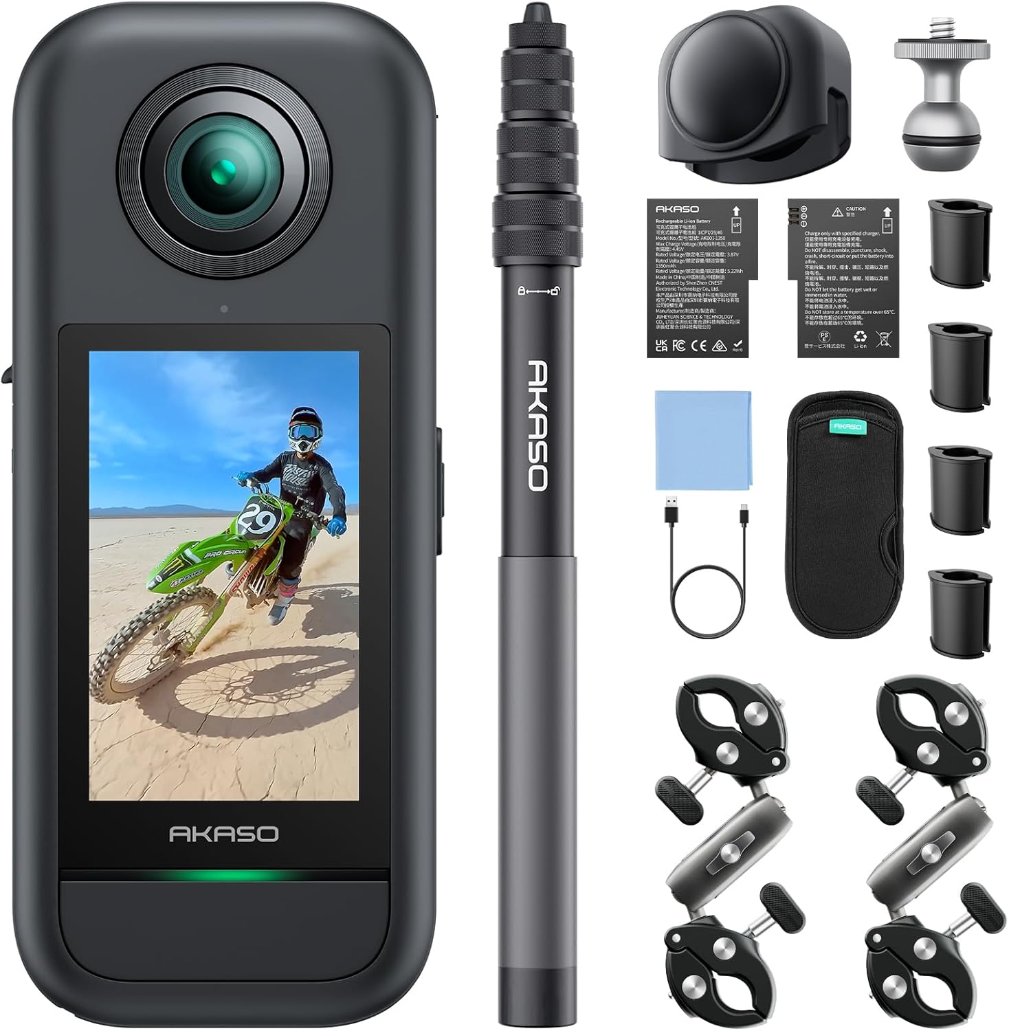 AKASO 360 Kit Moto - Caméra d action 360 5.7K - Photo 72 MP effet selfie stick invisible et Wi Fi-Nestuphut