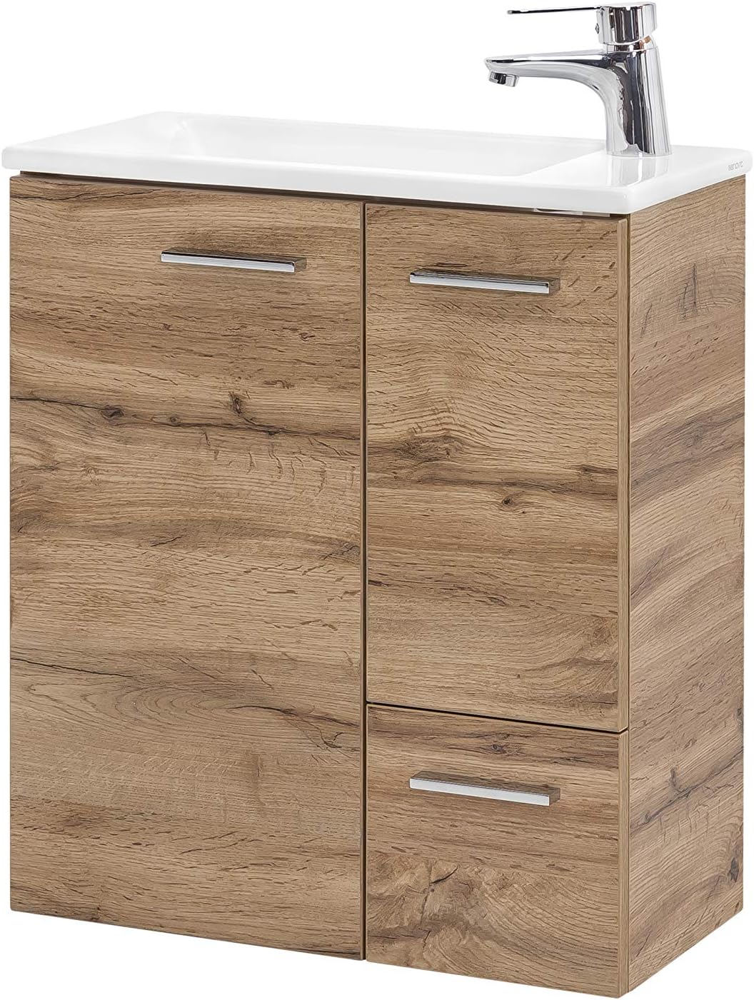 Schildmeyer Matteo 137111 meuble vasque chêne rustique - 50 x 25 x 60 cm montage mural - bois d ingénierie avec stockage - porte battante salle de bain moderne-Nestuphut
