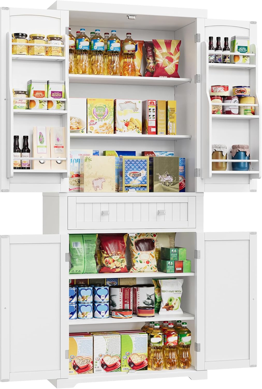 Buffet haut cuisine VASAGLE 182 cm blanc meuble rangement armoire vaisselier etagere reglable moderne-Nestuphut