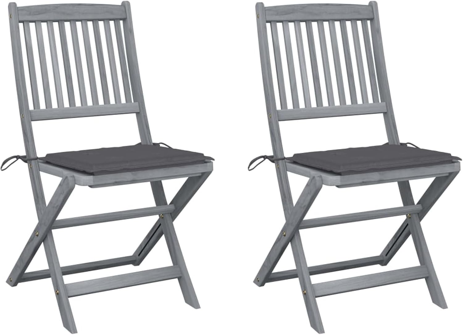 Lot de 2 chaises pliables de jardin Sufrk - Bois d'acacia et coussins anthracite - mobilier extérieur pliant-Nestuphut