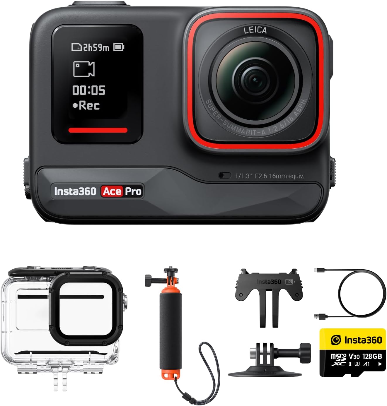 Insta360 Ace Pro pack plongée - caméra d'action étanche Leica 4K 120 ips capteur 1 et 1.3 pouces écran rabattable-Nestuphut