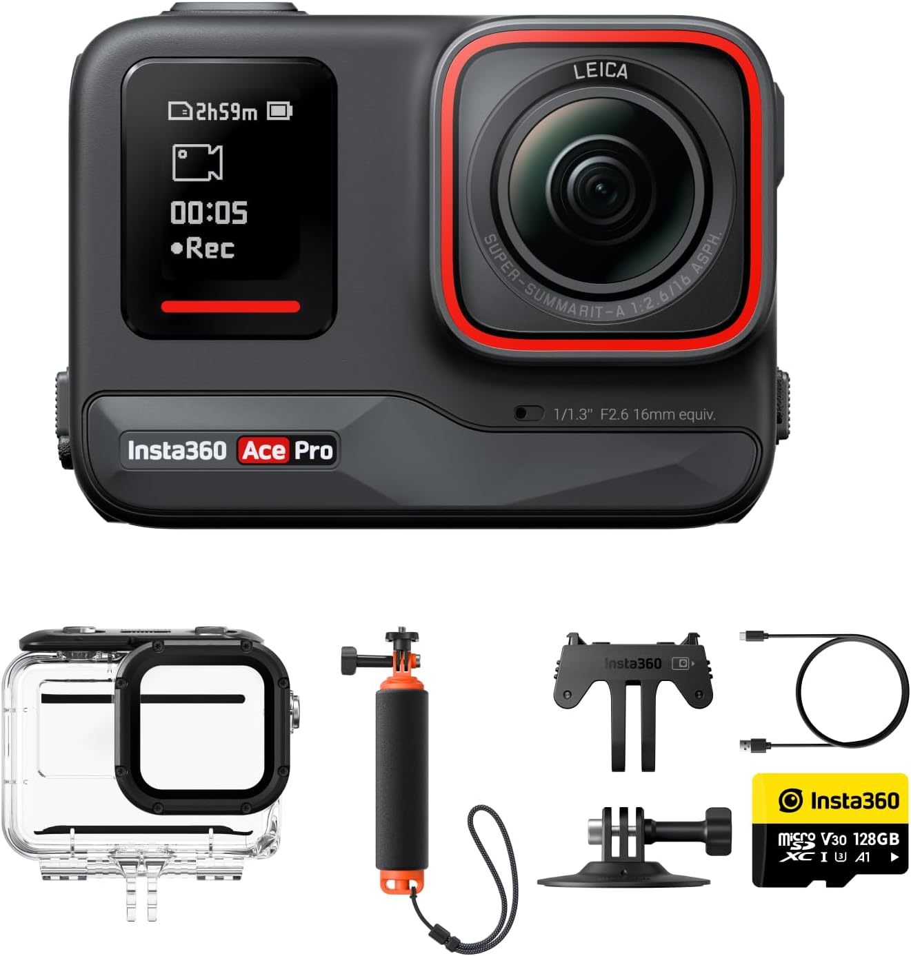 Insta360 Ace Pro pack plongée - caméra d'action étanche Leica 4K 120 ips capteur 1 et 1.3 pouces écran rabattable-Nestuphut