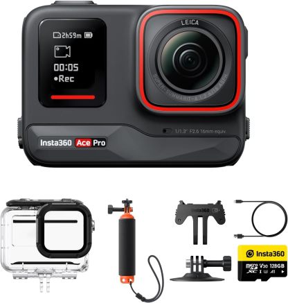 Insta360 Ace Pro pack plongée - caméra d'action étanche Leica 4K 120 ips capteur 1 et 1.3 pouces écran rabattable-Nestuphut