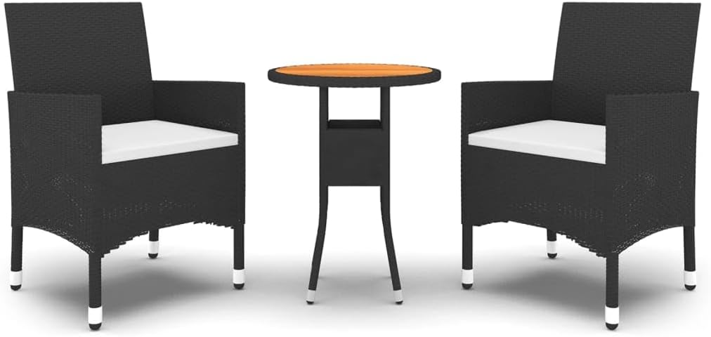 vidaXL Mobilier de dîner de jardin - Ensemble 3 pièces noir - Table ronde et chaises en résine tressée pour patio-Nestuphut