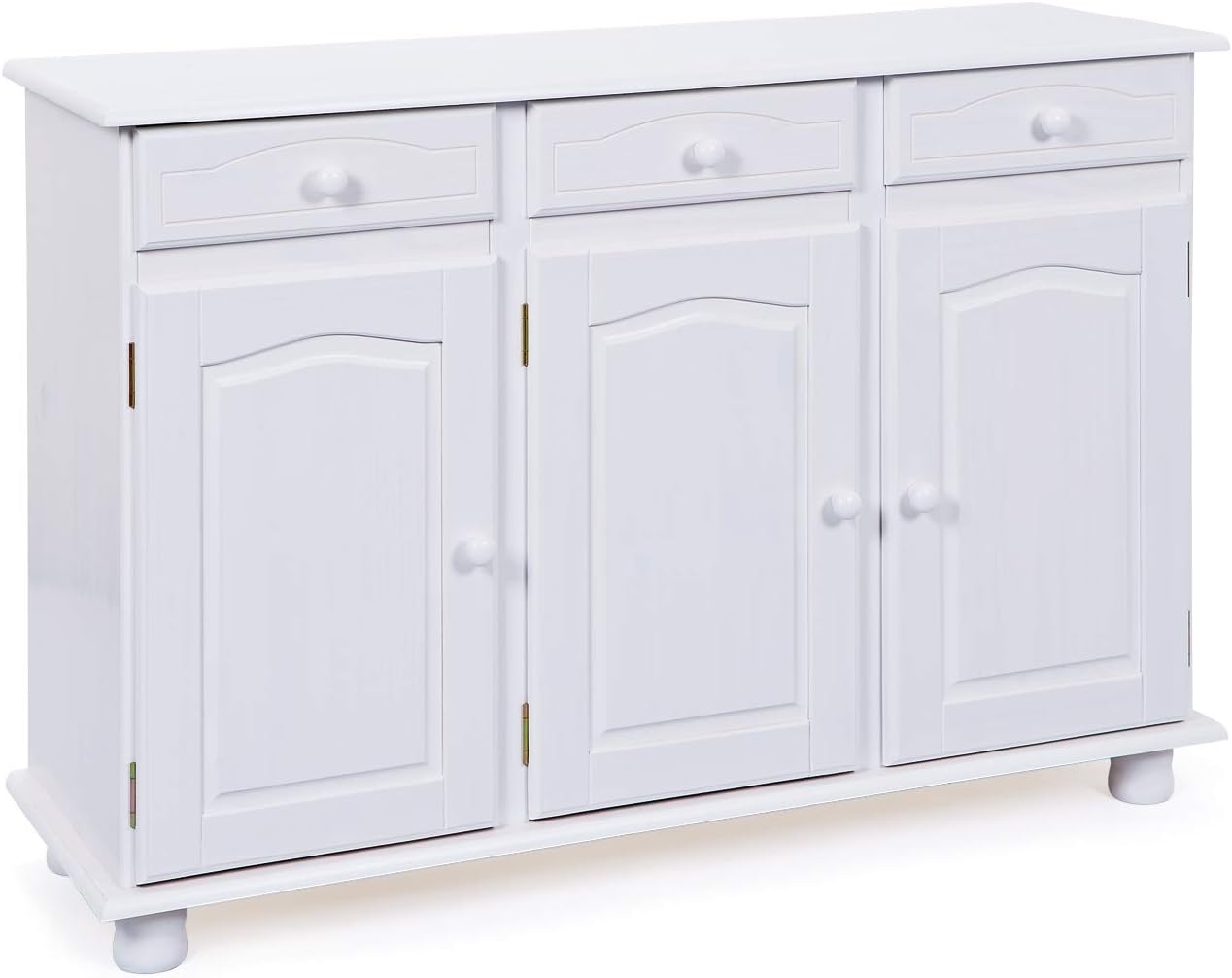 Buffet rustique Inter Link Livio 130 cm pin massif blanc 3 portes 3 tiroirs armoire multi usage salon-Nestuphut