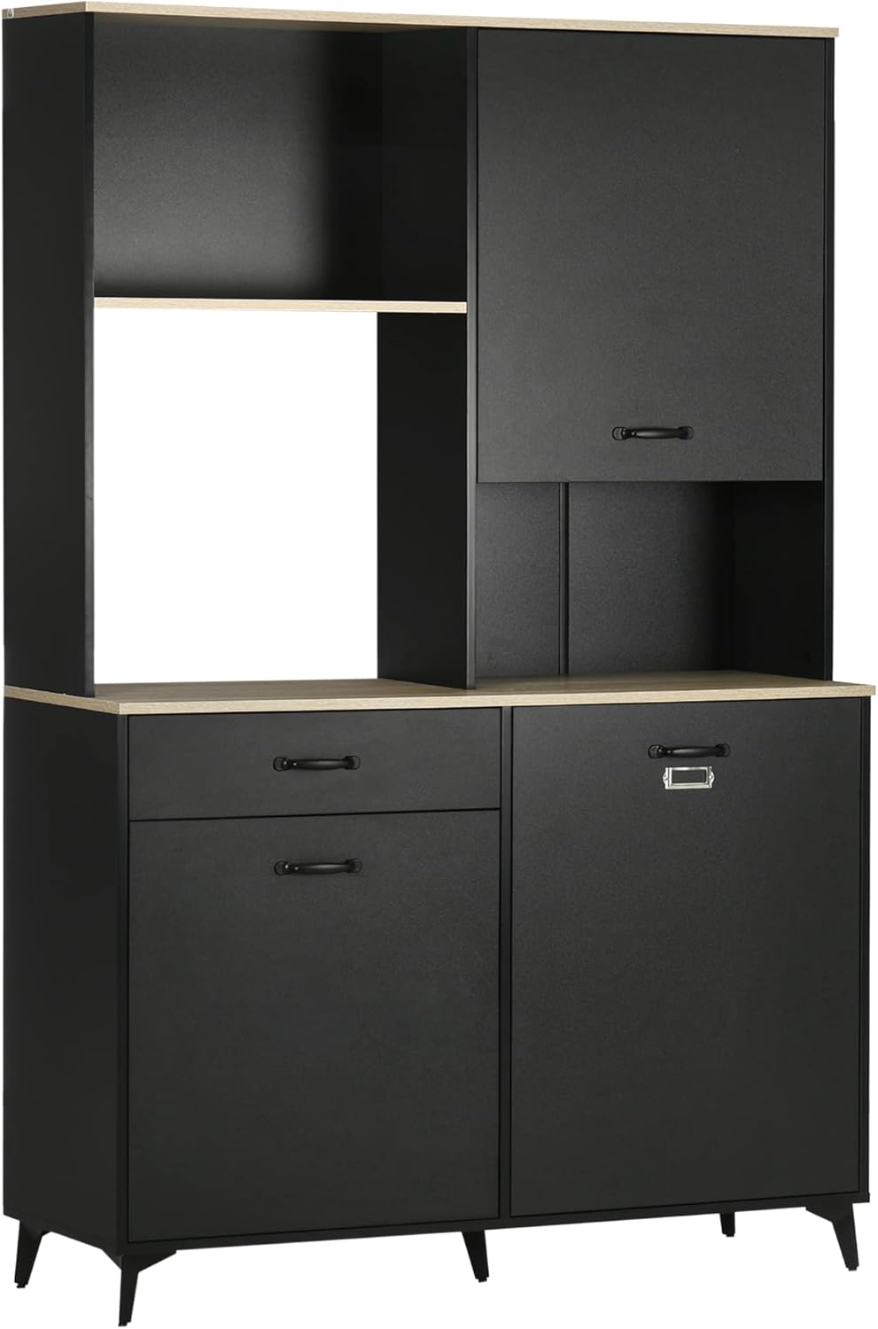 Buffet cuisine HOMCOM 119 cm armoire haute 3 niches ouvertes 3 placards 1 tiroir rangement moderne noir-Nestuphut