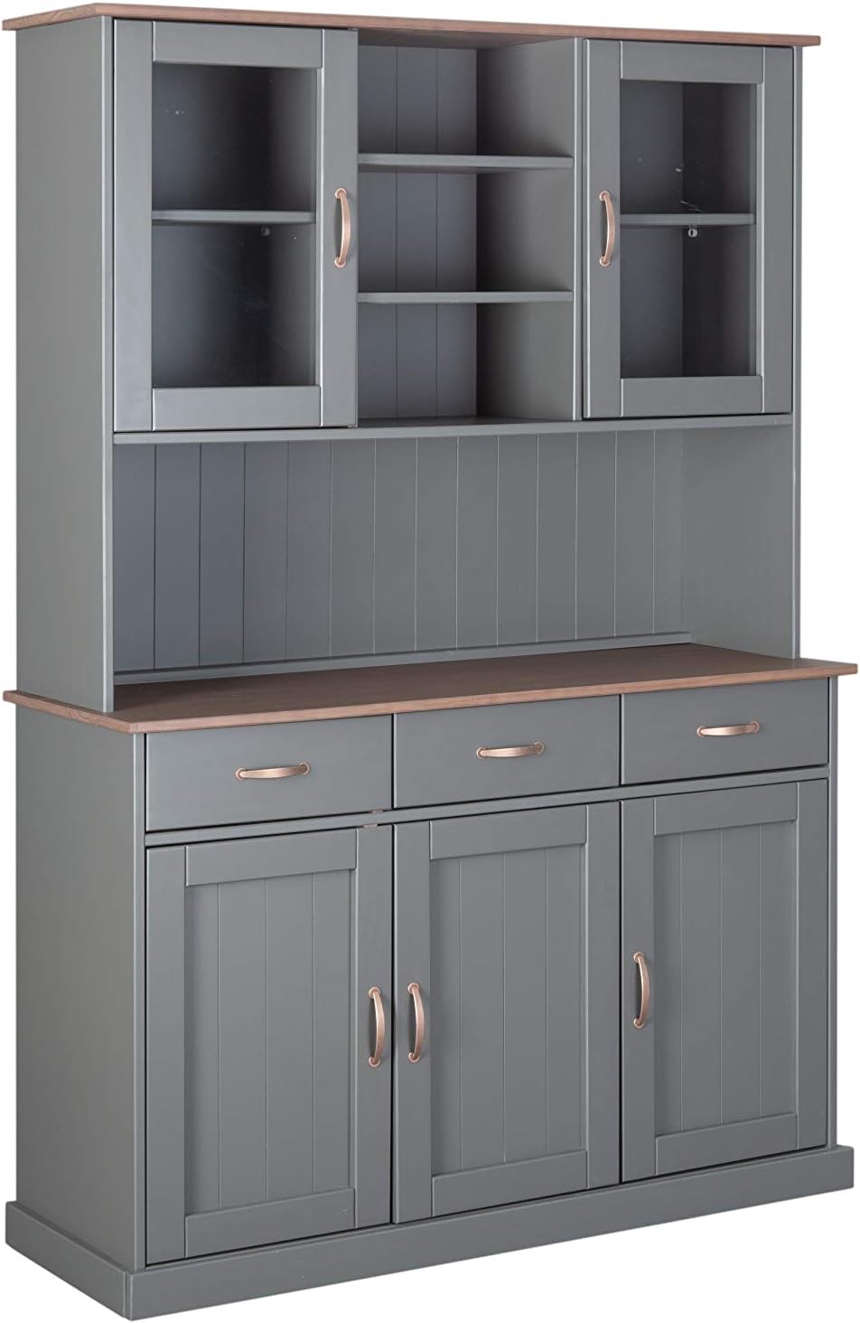 Buffet salle a manger Inter Link 131 cm gris bois metal 3 portes etagere reglable rangement vaisselle-Nestuphut