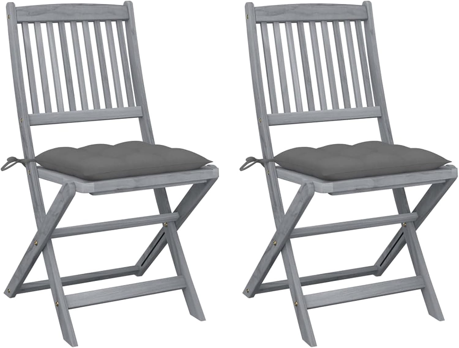 Lot de 2 chaises pliables de jardin ZEYUAN - Bois d'acacia avec coussins gris - chaises repas extérieur-Nestuphut