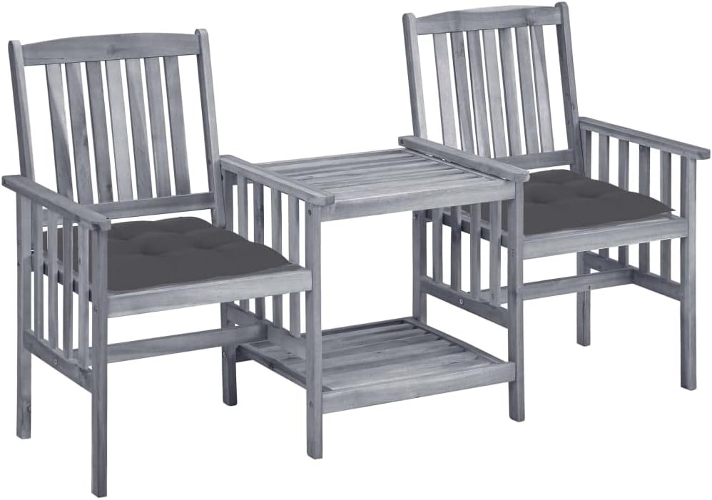 Chaises de jardin Générique avec table à thé et coussins - Bois d'acacia solide - salon extérieur-Nestuphut